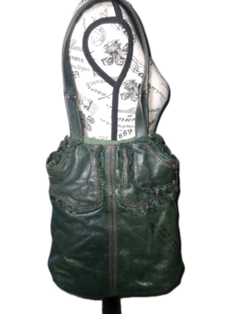 Lucky Brand Green Italian Lamb Leather Rocken Ruffles Tote